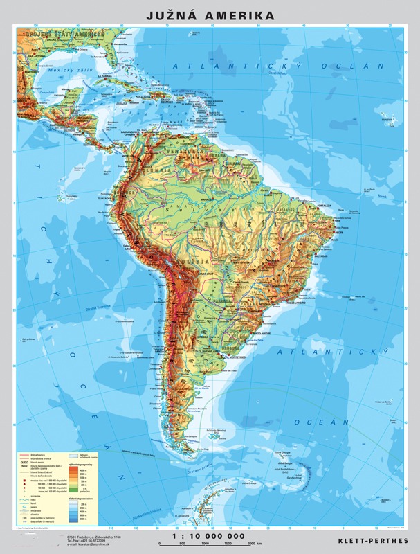 Mapa Južnej Ameriky, obojstranná - DUO, predná strana všeobecno-geografická mapa a zadná strana politická mapa